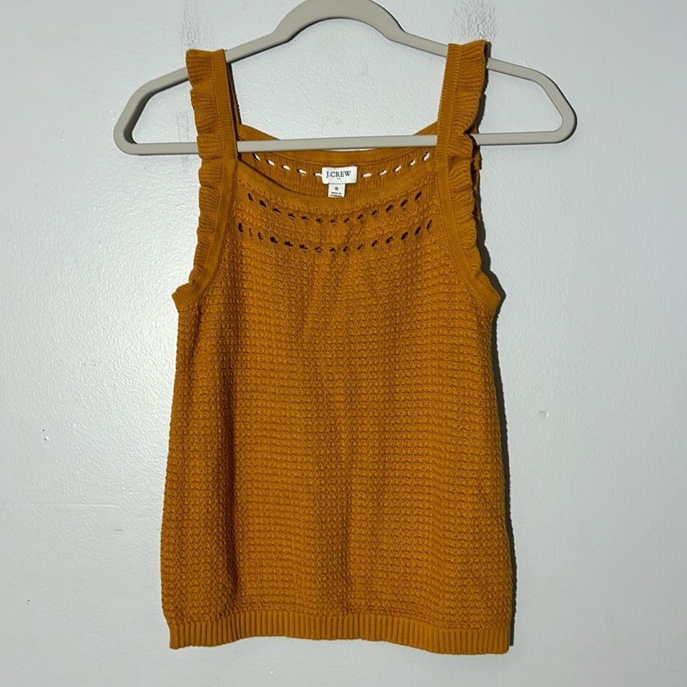 J. Crew Mustard Yellow Ruffle Trim Knit Tank Top 100% Cotton Women's S